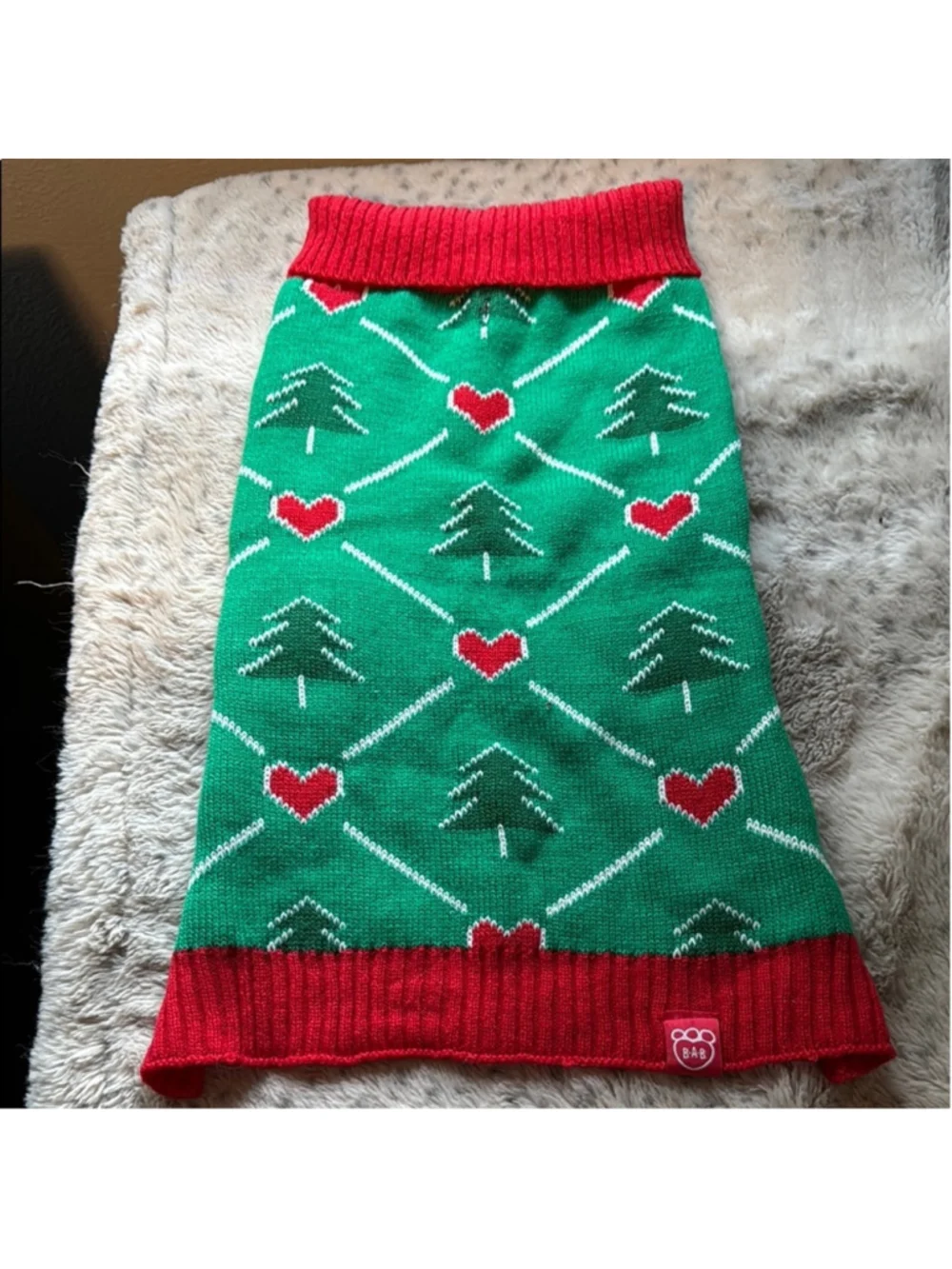 Boots & Barkley Festive Dog Sweater Green Red Size Large